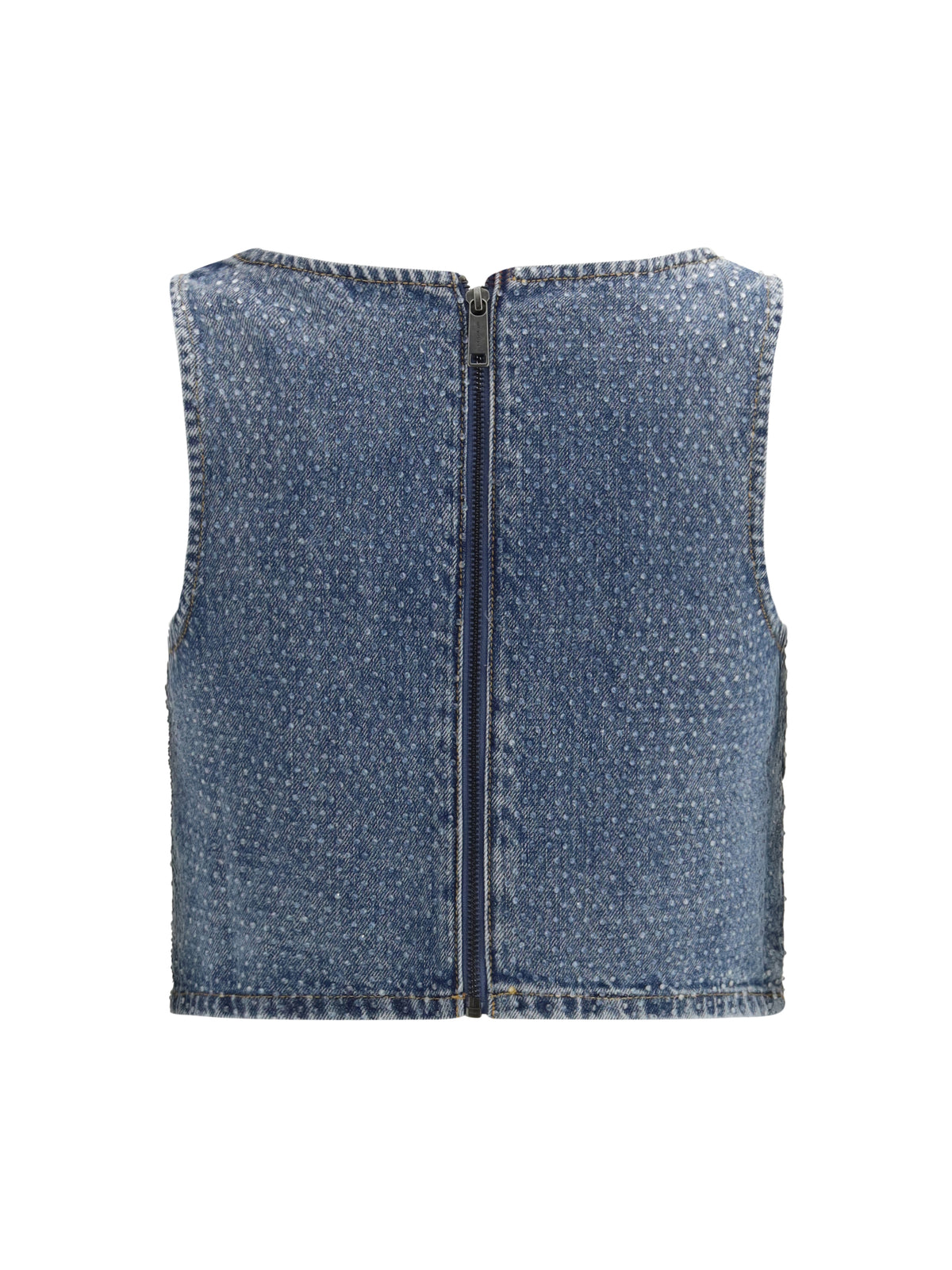 Self-Portrait Rhinestone denim crop Top - Blue