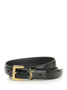 Saint Laurent Thin Belt With Logo - Black