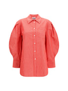 Ganni Striped cotton Shirt with balloon sleeves - High Risk Red