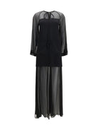 Forte_forte Georgette and crêpe Long Dress with bow and tassels - Black