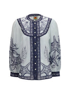 Farm Rio Printed ramie Shirt - Coast Scarf Off-White