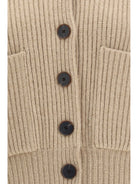 Tory Burch Ribbed wool cropped Cardigan - Golden Brown Melange