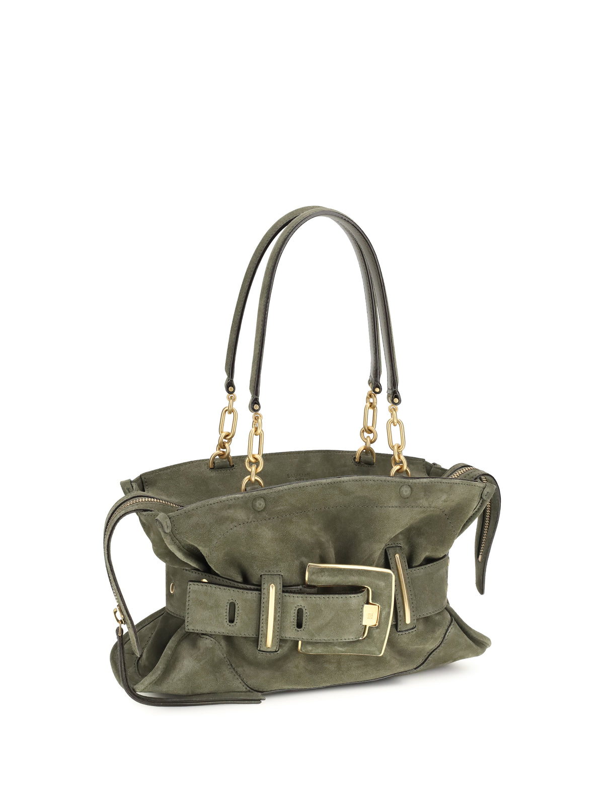 Balmain Anthem Bag in suede leather - 7As Dark Olive