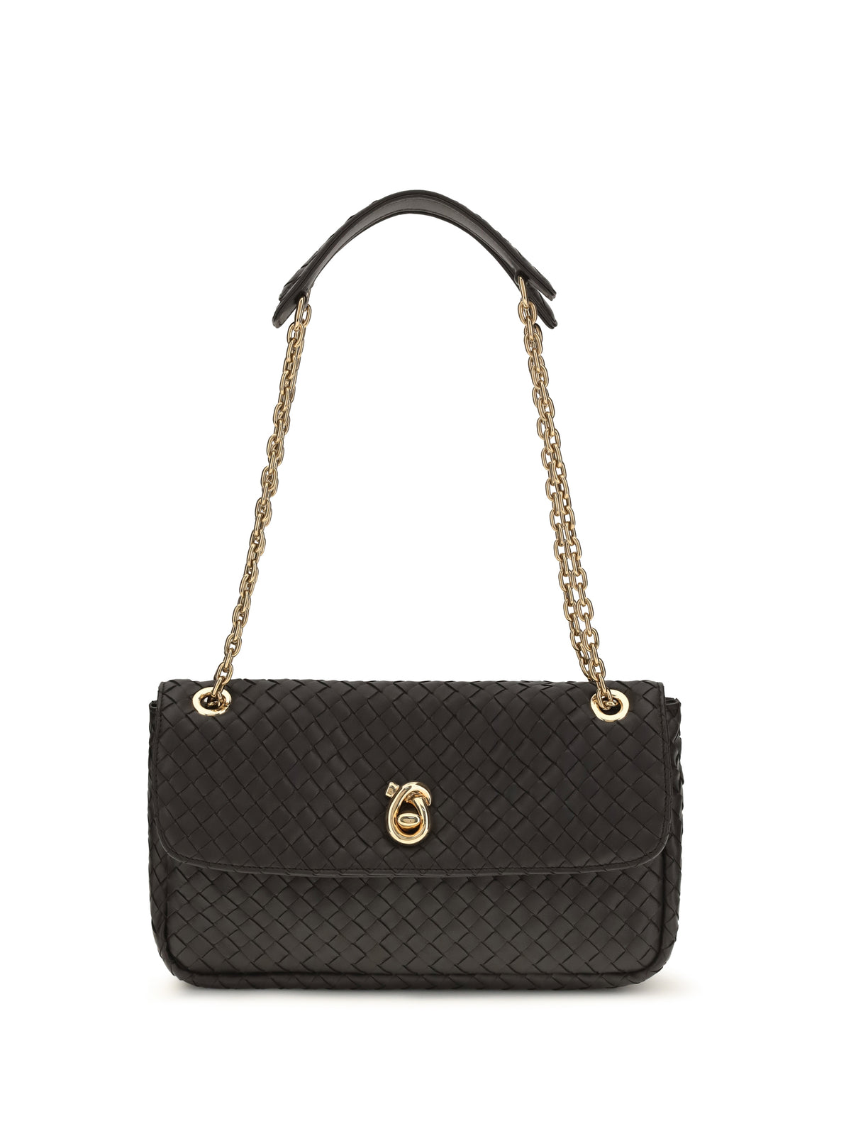 Bottega Veneta Intrecciato Shoulder Bag - Espresso-M Brass