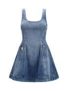 Self-Portrait Denim flared mini Dress - Blue