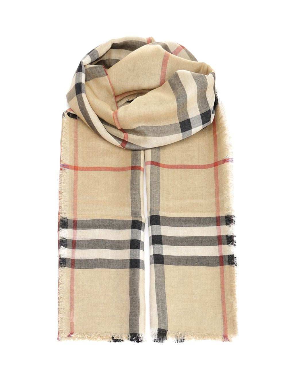 Burberry Check Wool And Silk Scarf - Beige