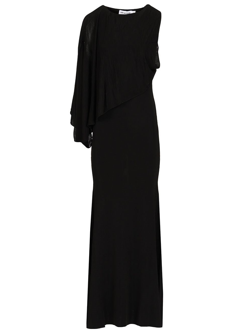 Self-Portrait One-Shoulder Long Dress - Black