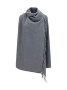 Fabiana Filippi High-neck wool Cape with concealed closure and fringes - Granito