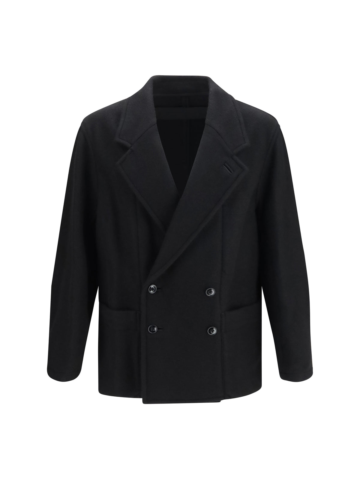 Lemaire Short double-breasted wool and alpaca Coat - Black