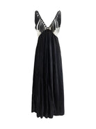 Forte_forte Color-block velvet Long Dress with fringes - Black