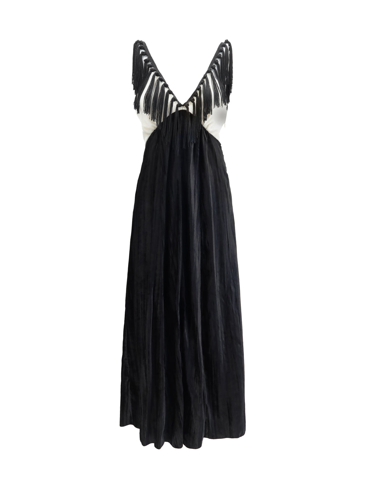 Forte_forte Color-block velvet Long Dress with fringes - Black