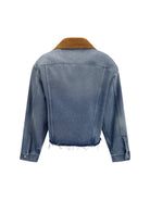 Miu Miu Washed denim and suede Jacket - Light Blue
