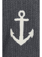 Thom Browne V-neck Sweater with Anchor embroidery on the back - Med Grey