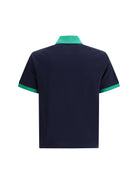 Versace Polo in cotton piqué with embroidery - Dark Navy+Bright Emerald