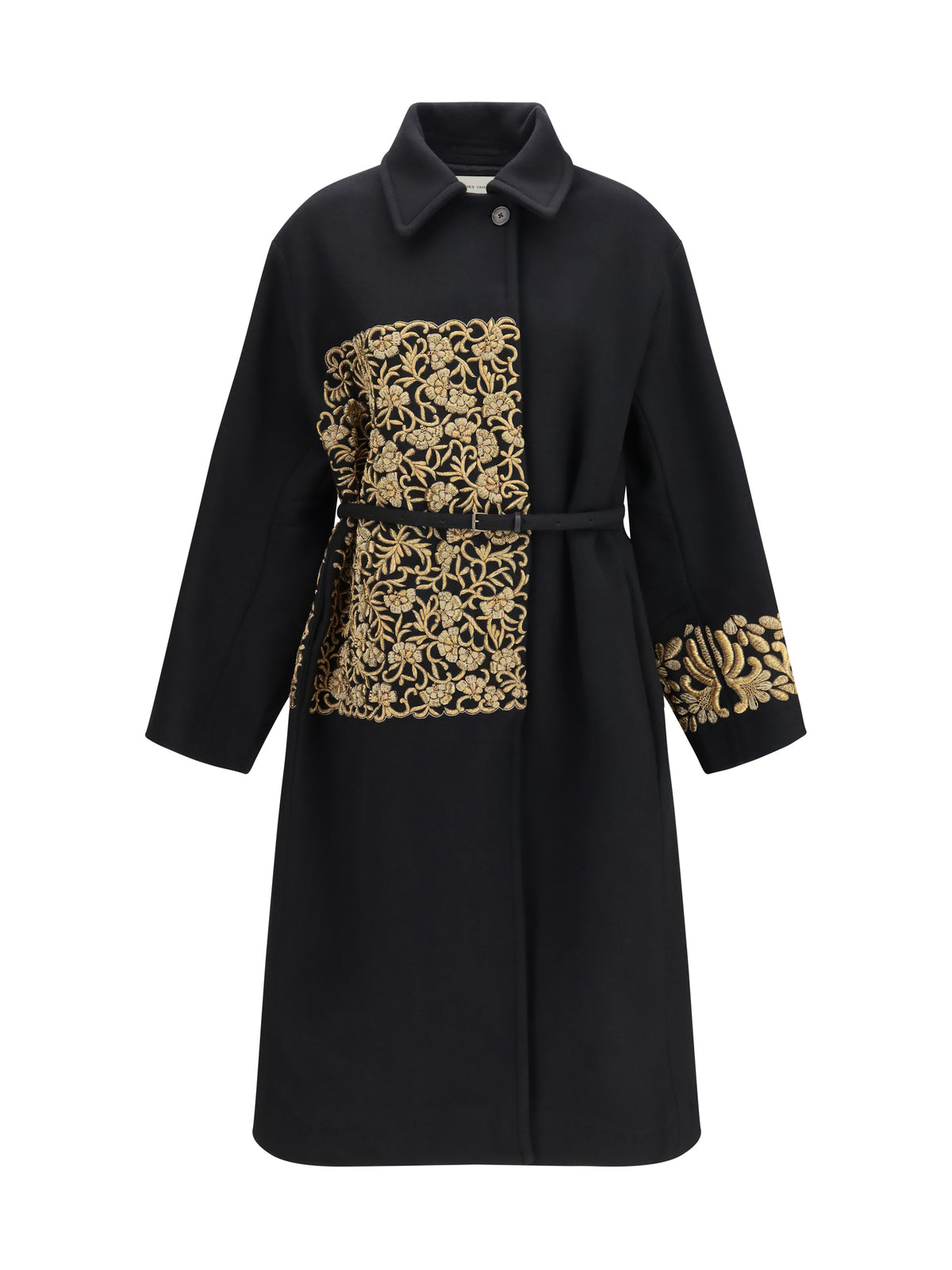 Dries Van Noten Alpaca and wool Coat with embroidery - Black