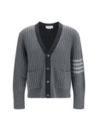 Thom Browne Virgin wool V-neck Cardigan - Tonal Grey