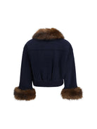 Self-Portrait Wool-blend Jacket with faux fur collar - Navy