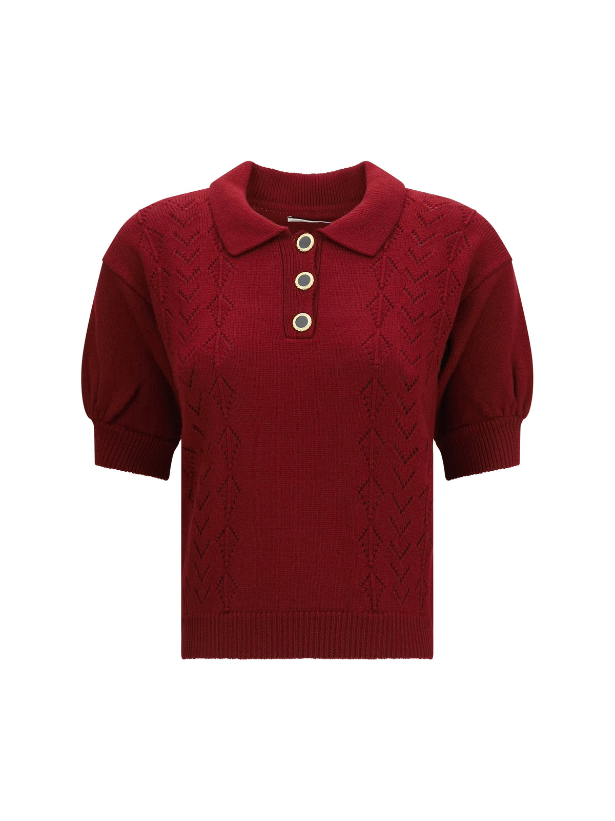 Alessandra Rich Merino wool Polo Shirt with buttons - Burgundy