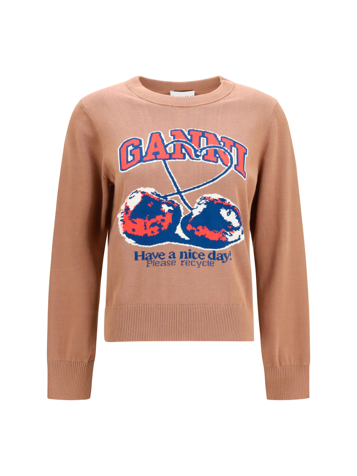 Ganni Cherry-print cotton Sweater - Camel