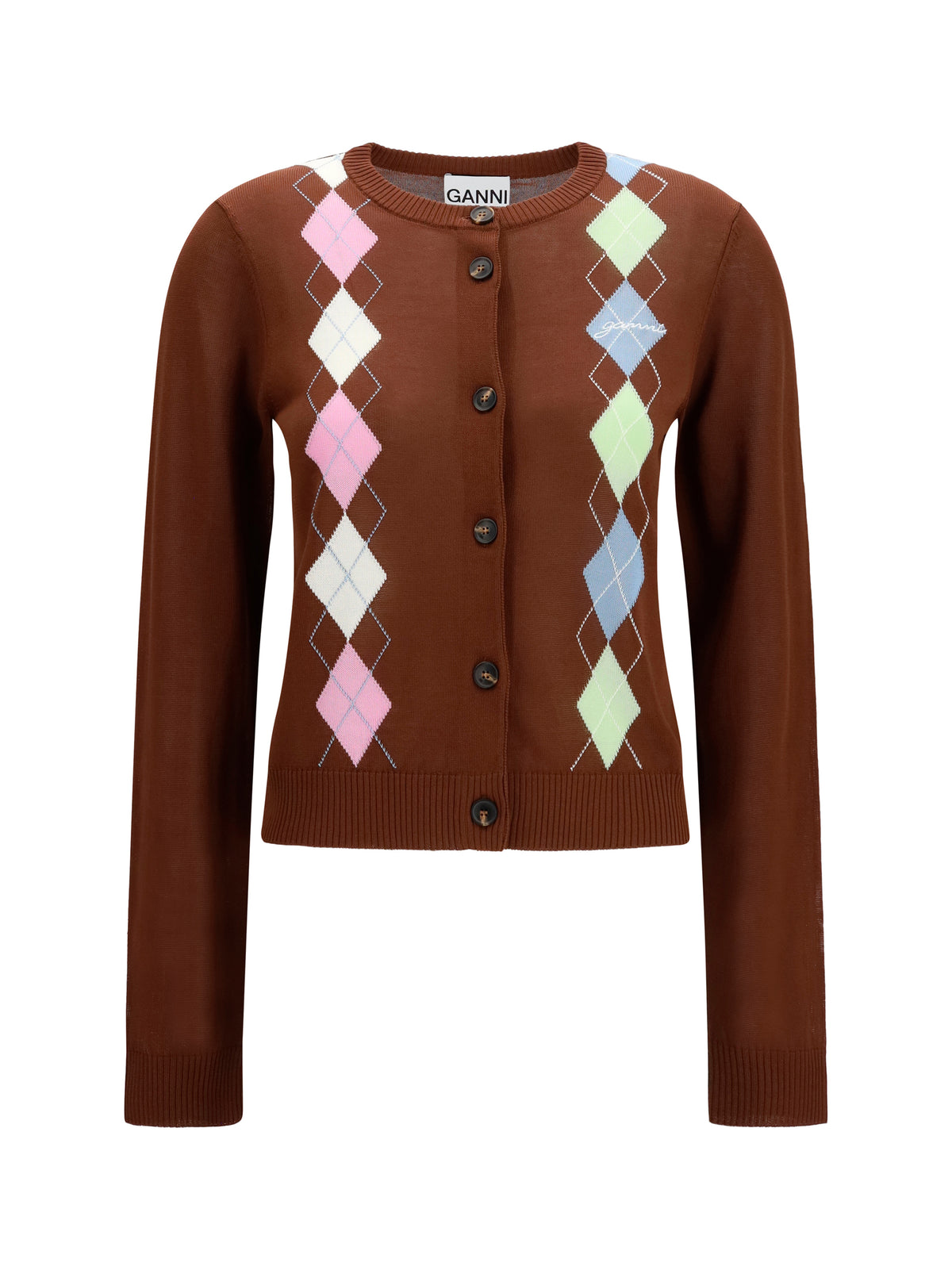 Ganni Diamond-pattern Cardigan - Tiramisu