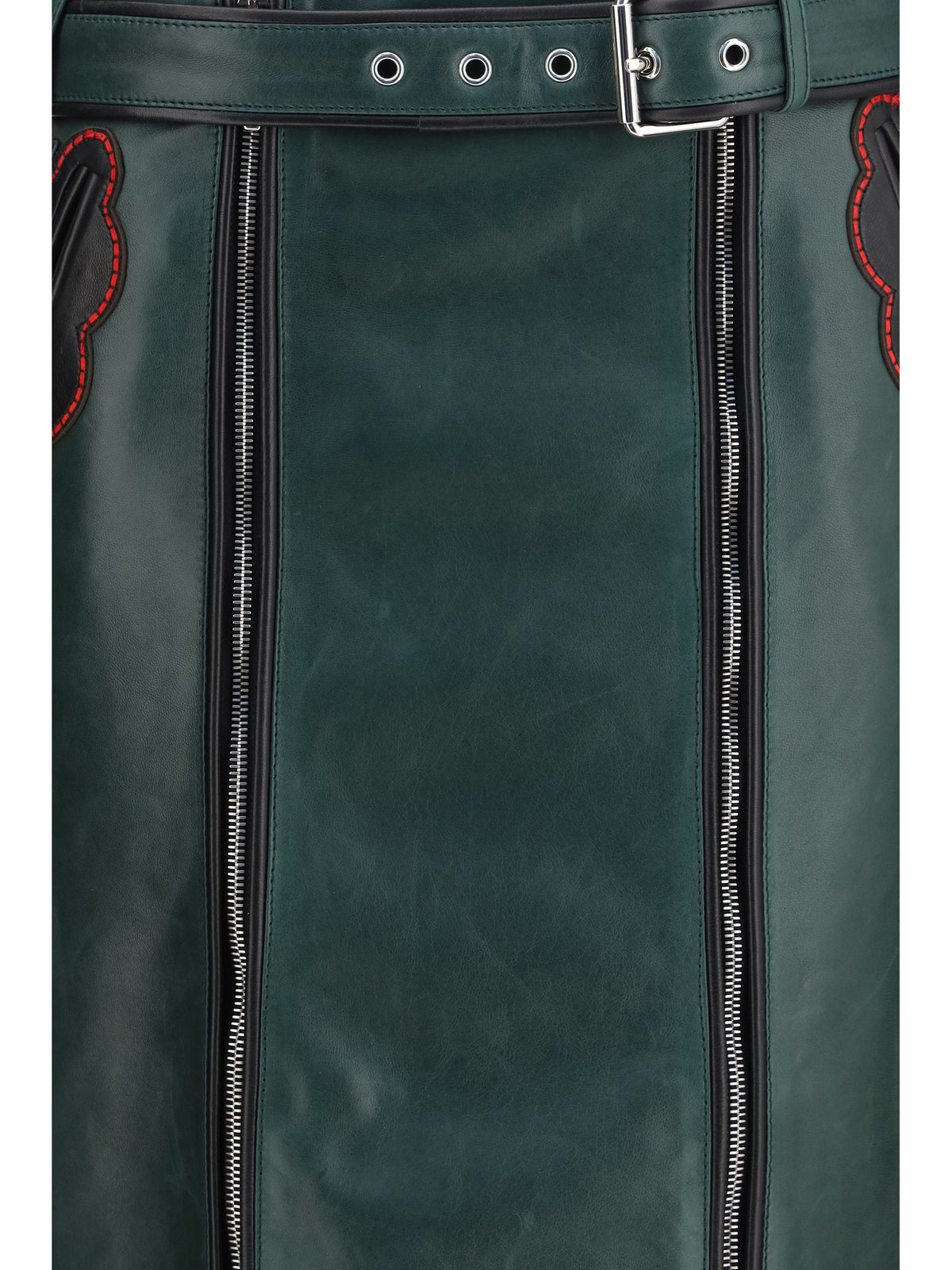 Marni Leather Skirt with belt and pockets - Dark Sea Green