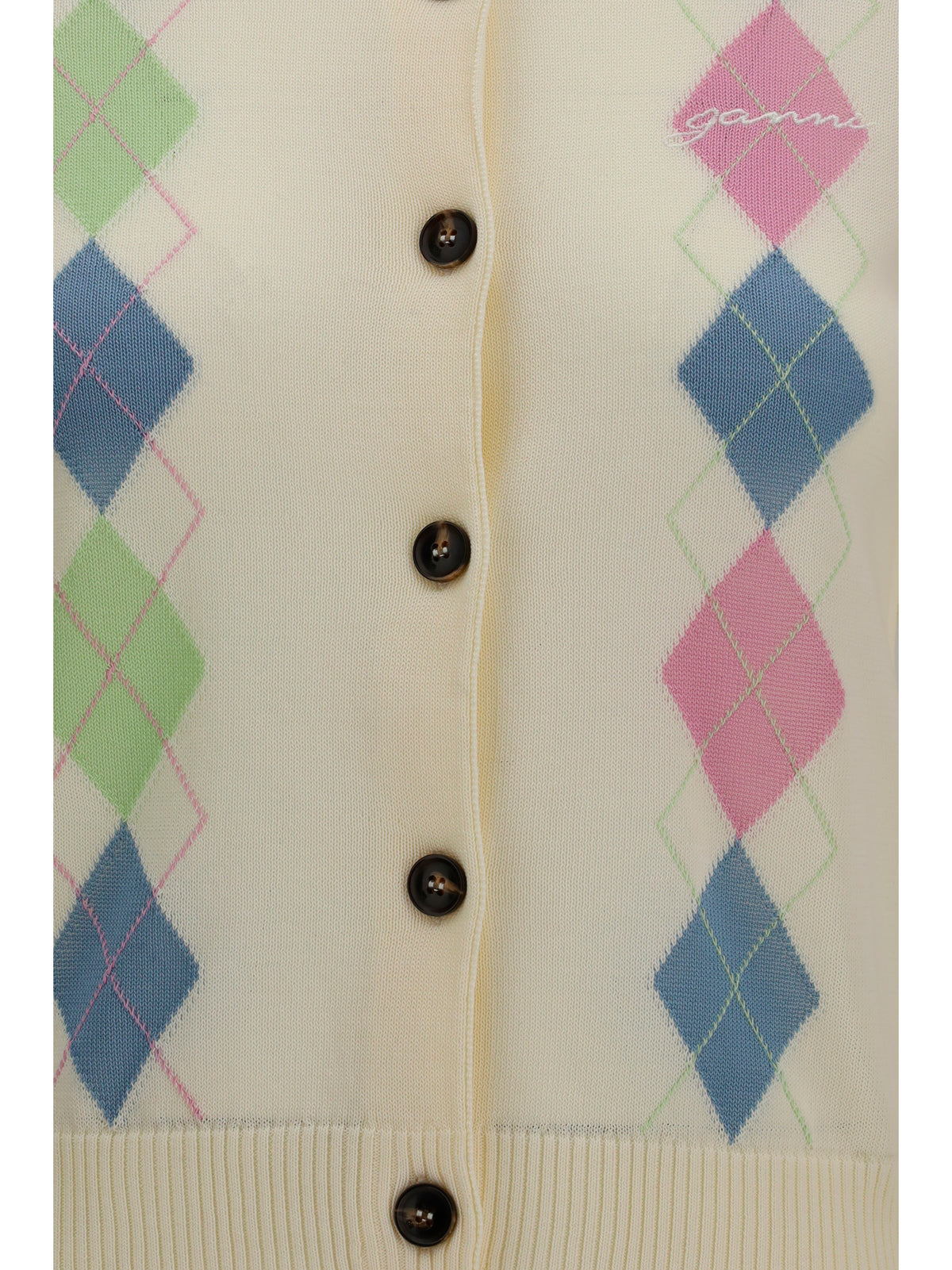Ganni Diamond-pattern Cardigan - Egret
