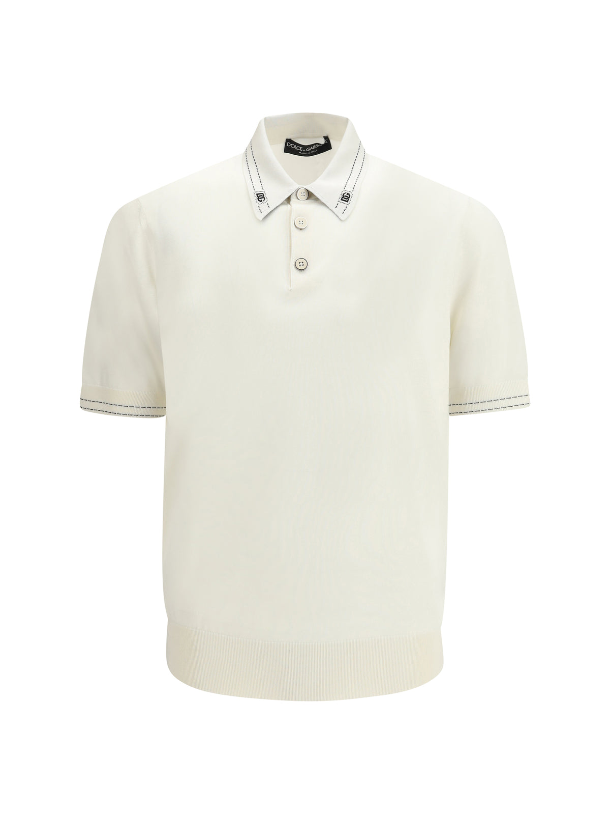 Dolce & Gabbana Silk Polo with collar and short sleeves - White Natural
