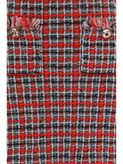 Self-Portrait Check knit midi Skirt with frayed edges - Red