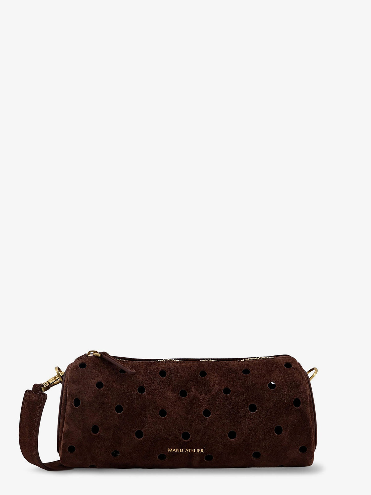 Manu Atelier Mini Cylinder suede crossbody bag - Deep Brown