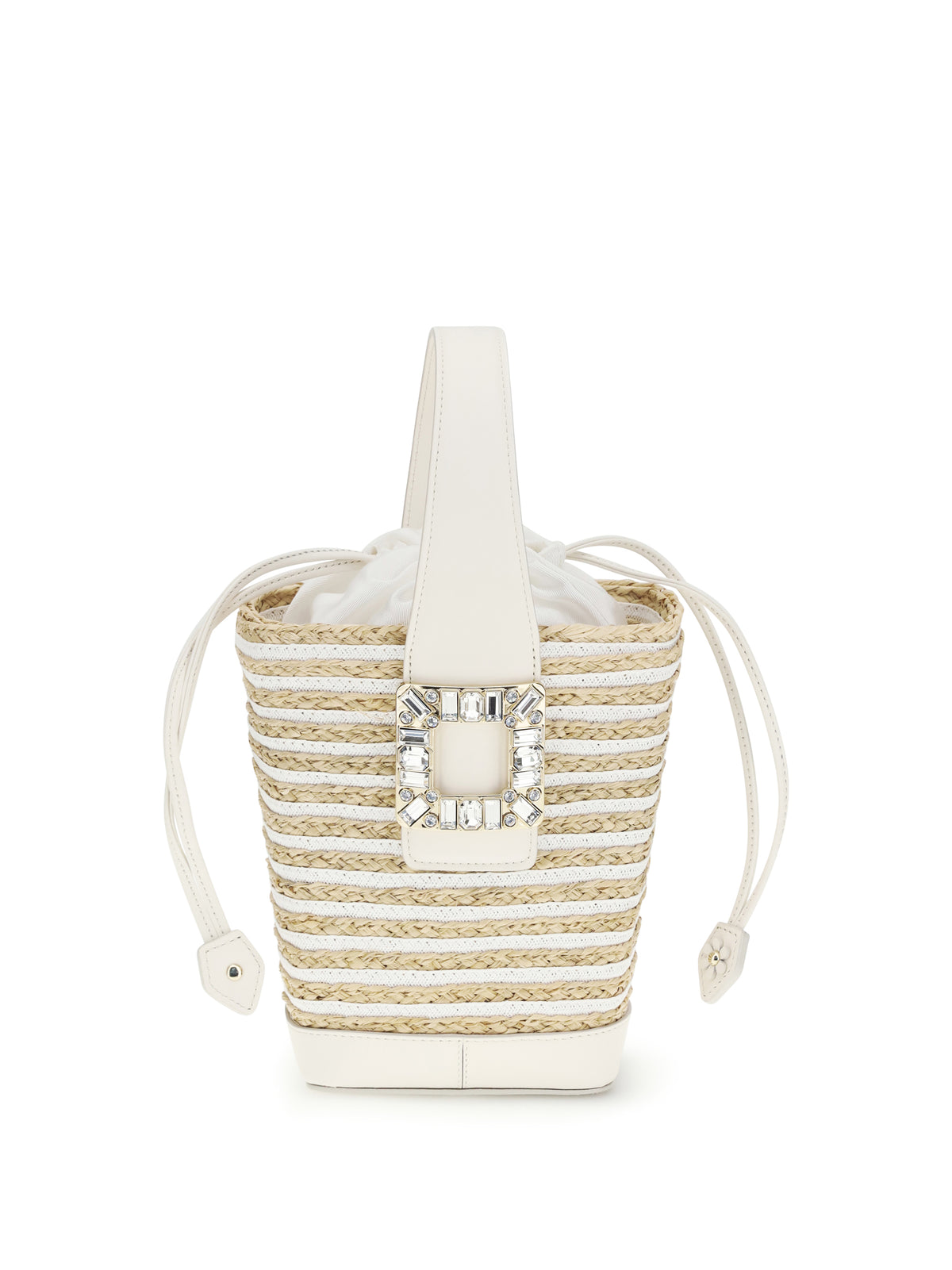 Roger Vivier Mini Viv' Skate Bucket Bag in raffia - B001(Bianco)+C019(Cire)