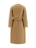 Max Mara Studio Long robe Coat in wool, cashmere and silk - Camel
