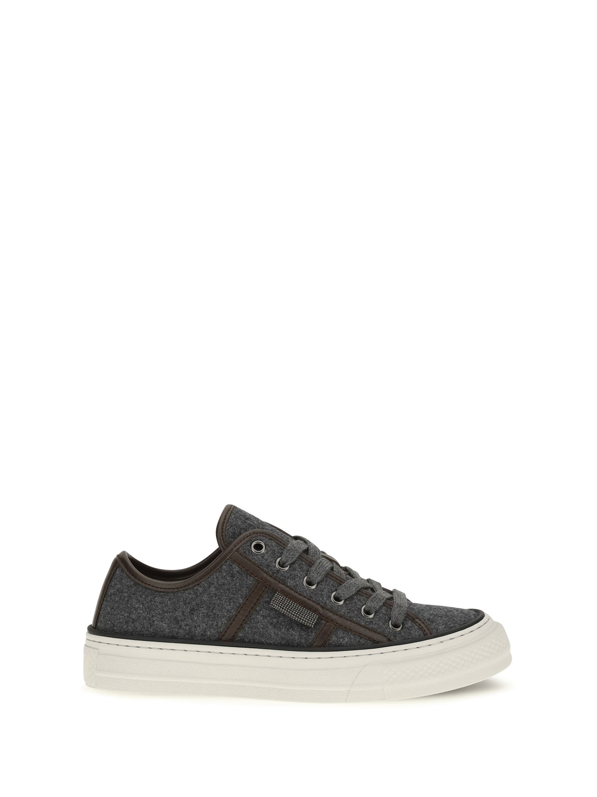Brunello Cucinelli Suede Sneakers with Shiny Tab - Dark Grey