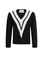 Valentino Sweater in virgin wool with intarsia V detail - Black/Burro