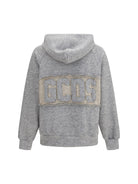 GCDS Hooded Sweatshirt with back logo - Frost Gray/Taupe