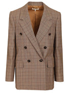 Chloe' Double-Breasted Tailored Checked Wool Jacket - Brown