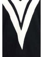 Valentino Sweater in virgin wool with intarsia V detail - Black/Burro