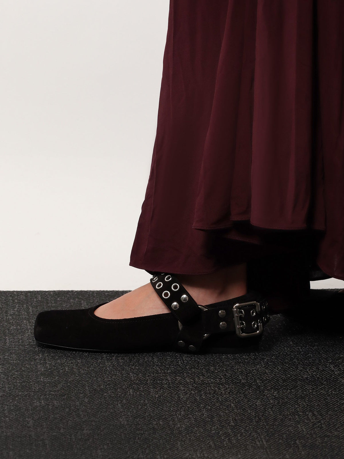 Alaïa Suede Biker Flat Ballerinas - Noir
