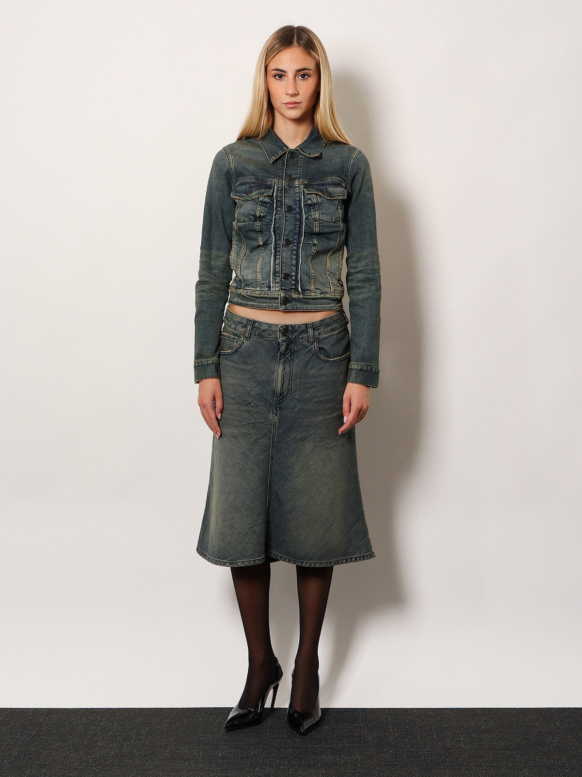 Balenciaga Denim Midi Skirt - Blue