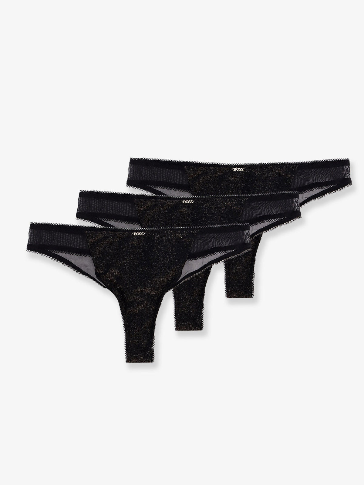 Boss Lurex thong tripack with lace trim - Black