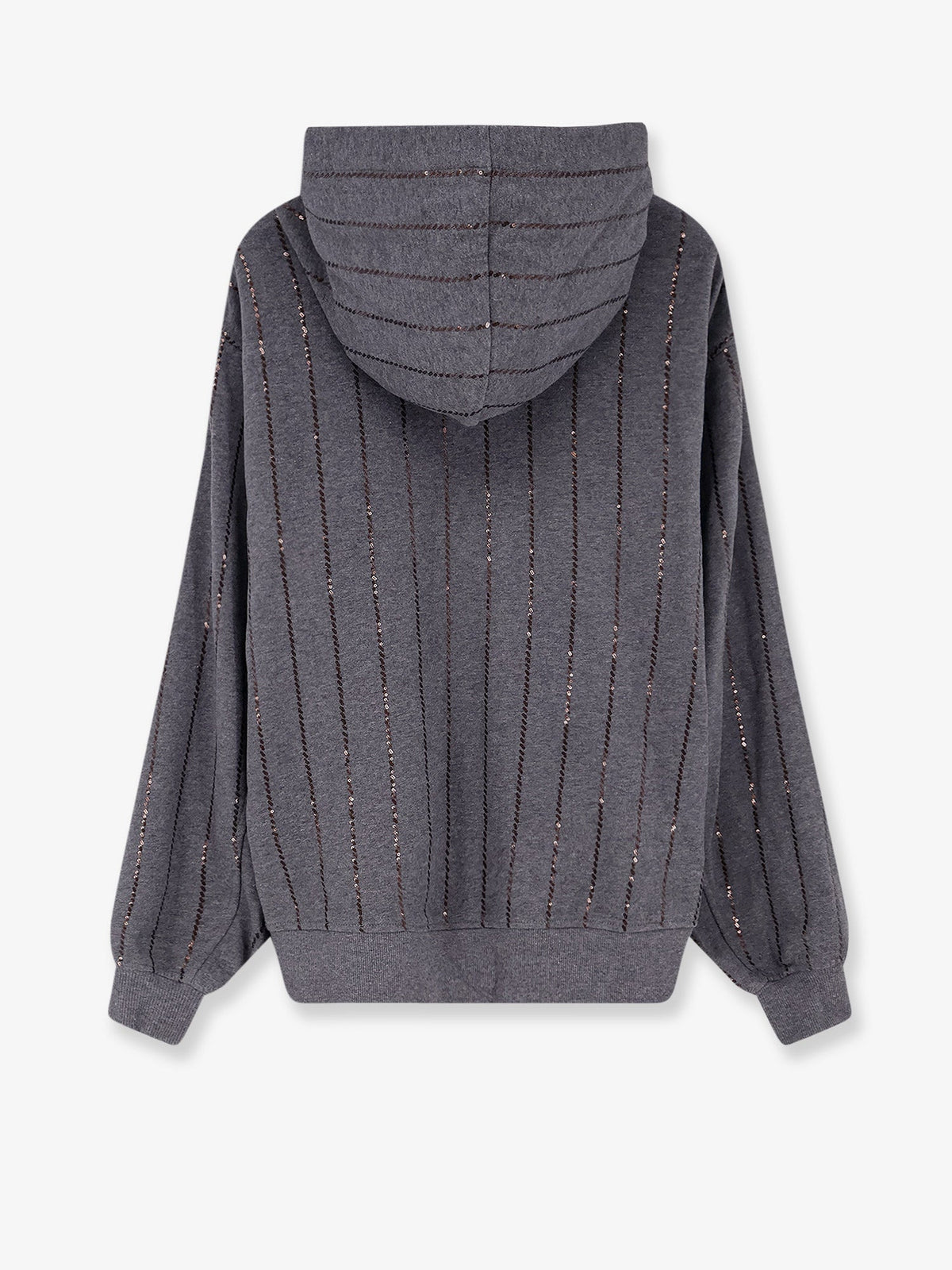 Brunello Cucinelli Dazzling chalk stripe embroidery cotton sweatshirt - Piombo
