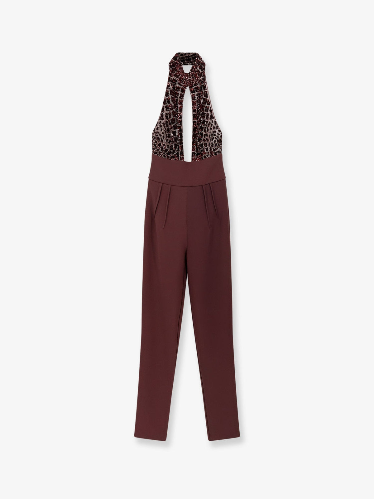 Elisabetta Franchi Satin suit with sewuins on the top - Merlot