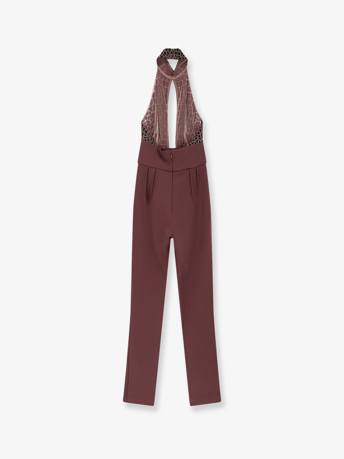 Elisabetta Franchi Satin suit with sewuins on the top - Merlot