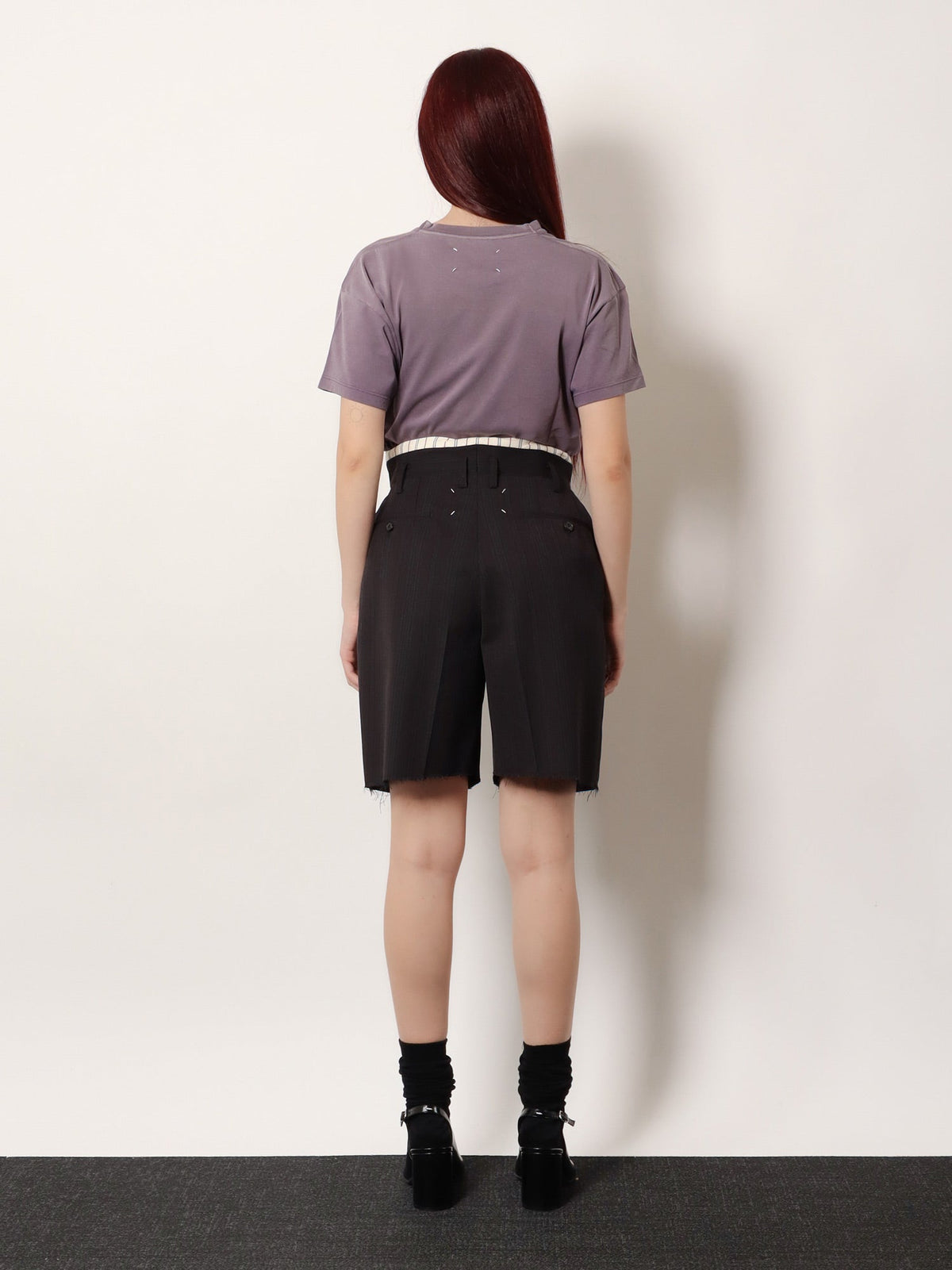 Maison Margiela Striped virgin wool shorts - Black/Blue