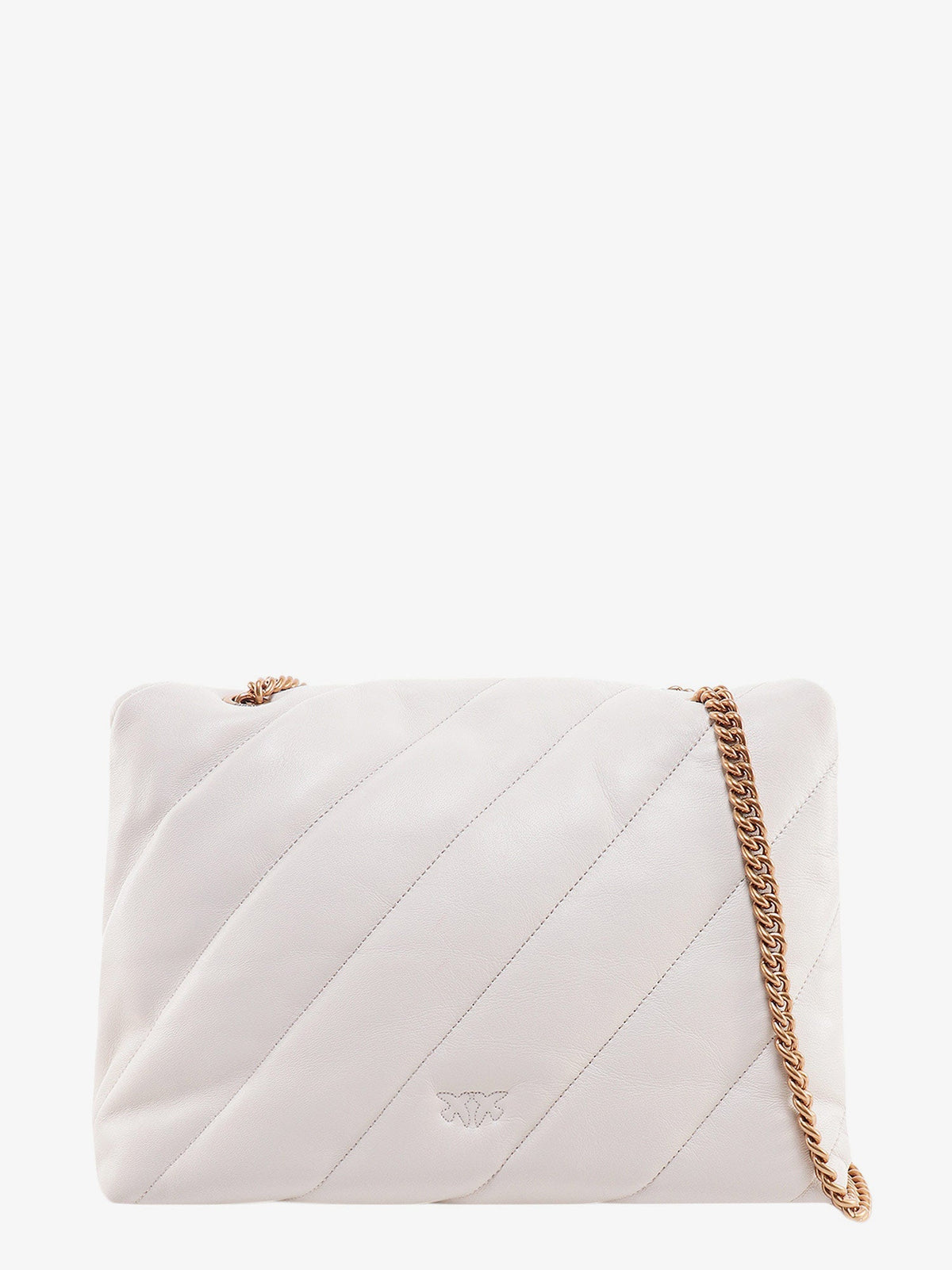 Pinko Matelassé leather shoulder bag with iconic love birds buckle - Bianco