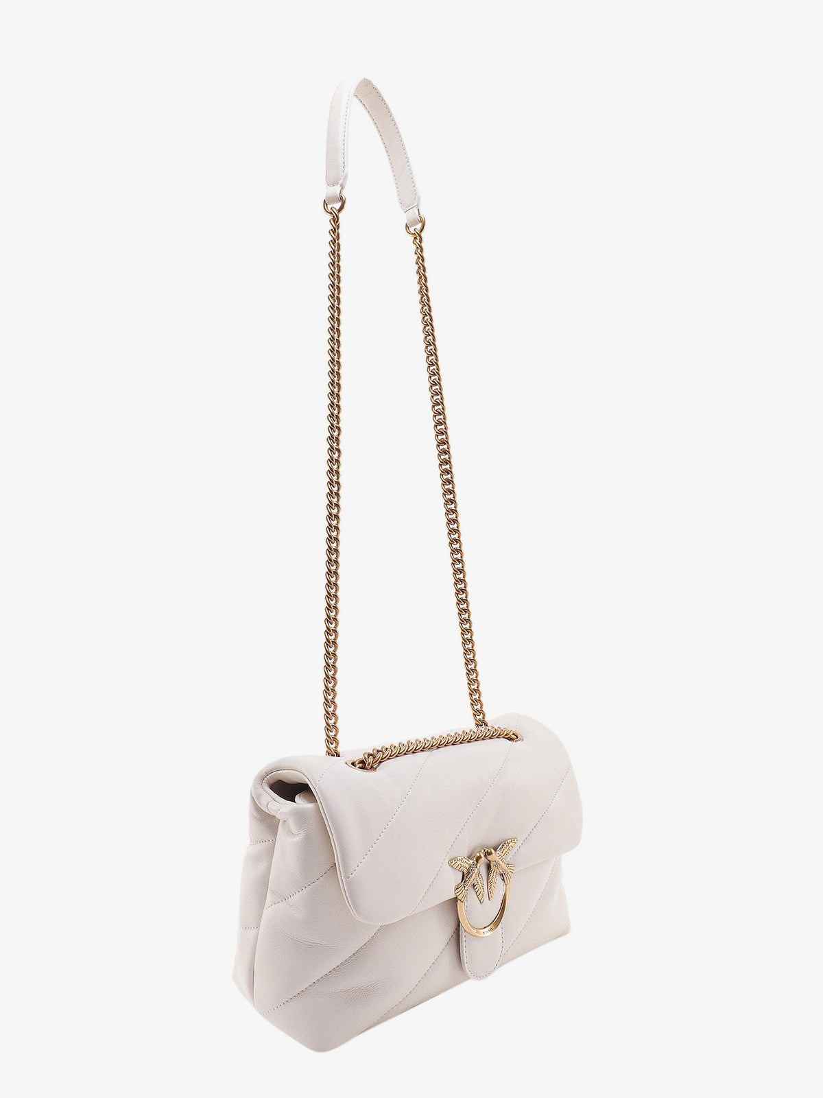 Pinko Matelassé leather shoulder bag with iconic love birds buckle - Bianco