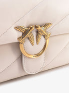 Pinko Matelassé leather shoulder bag with iconic love birds buckle - Bianco