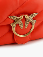 Pinko Matelassé leather shoulder bag with iconic love birds buckle - Rosso
