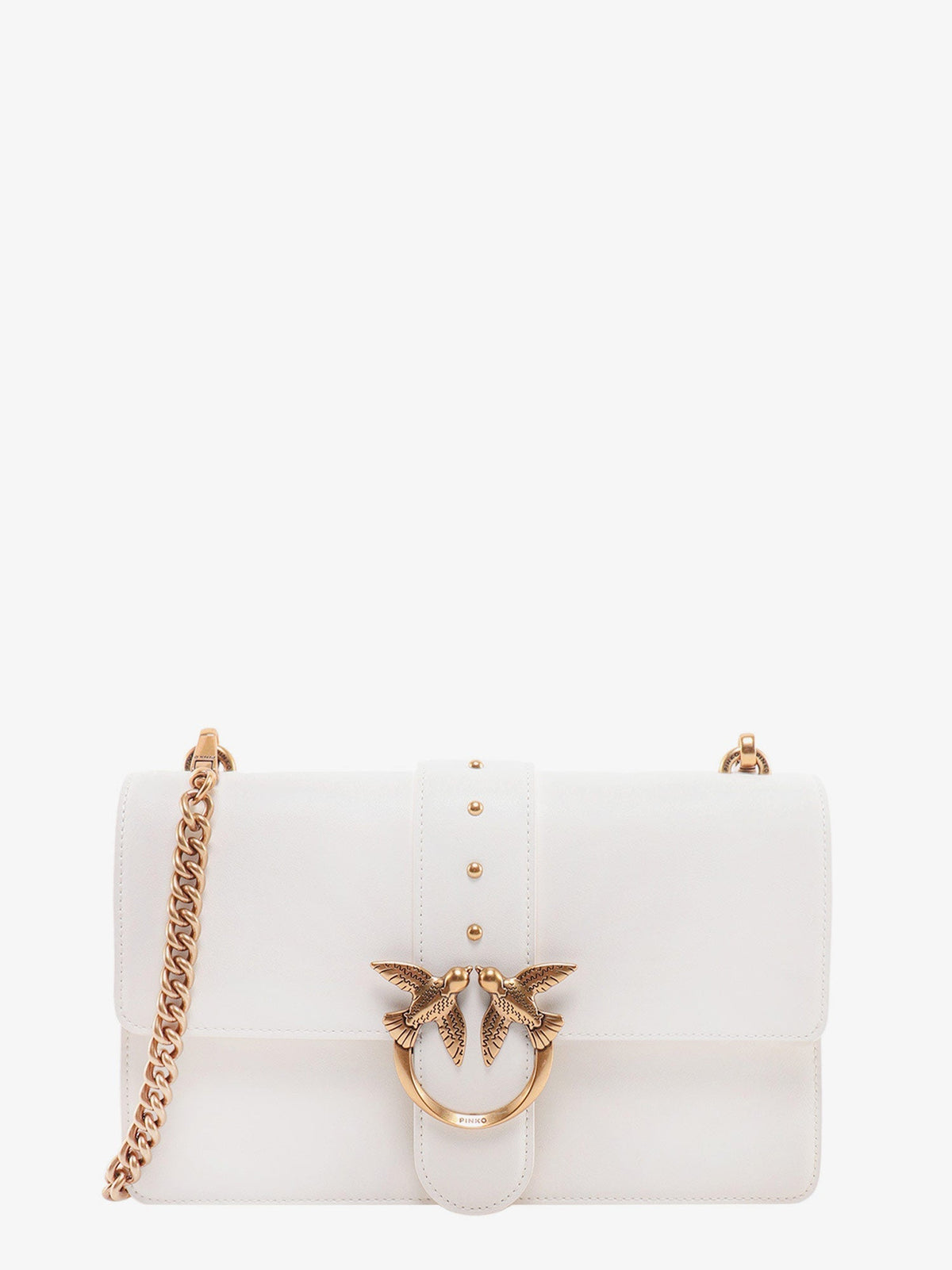 Pinko Leather shoulder bag with love birds buckle - Bianco