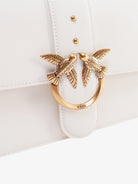 Pinko Leather shoulder bag with love birds buckle - Bianco