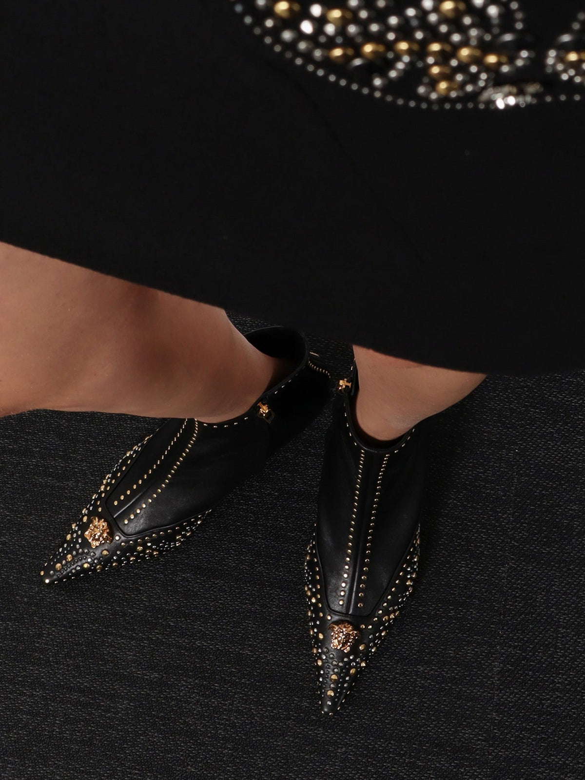 Versace Leather ankle boots - Black-Versace Gold+Palladium